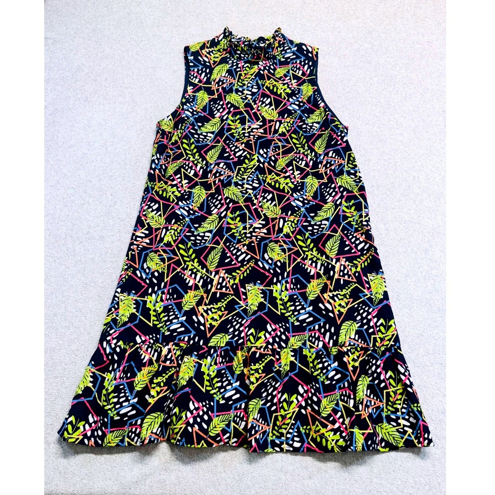 THML Womens S Navy Tropical Geometric Print Ruffle Tiered Midi Maxi Dress Mod